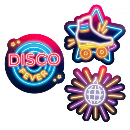 Set 3 kartonnen decoraties 'Disco fever' dubbelzijdig (29 x 30 cm)