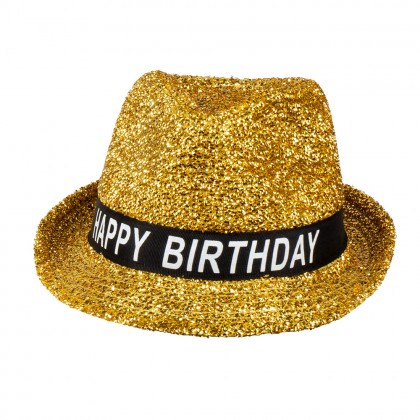 Hoed Sparkling 'Happy birthday' goud