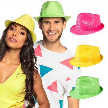 Hoed Popstar spangles 3 neonkleuren ass.