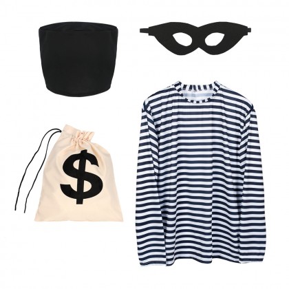 Set Inbreker (shirt L/XL, hoed, oogmasker en zak)
