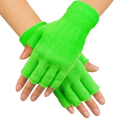Paar vingerloze handschoenen neongroen UV