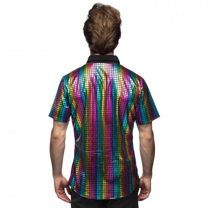 Shirt Disco diamond regenboog (L)