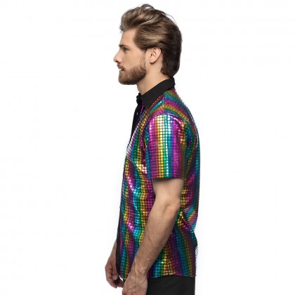 Shirt Disco diamond regenboog (L)