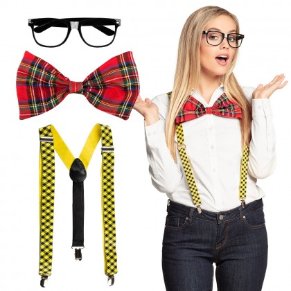 Set Nerd (partybril, vlinderstrik en bretels)