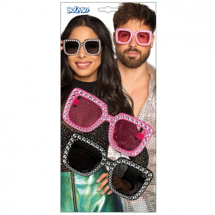 Set 2 Partybrillen Bling bling (zwart en roze)