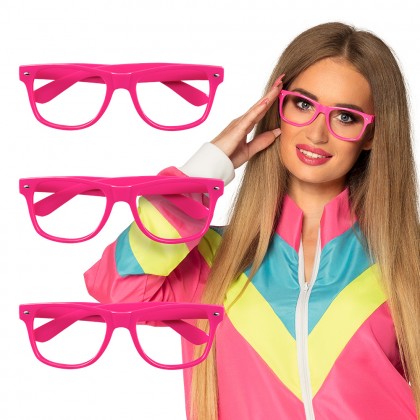 Set 3 partybrillen neonroze UV