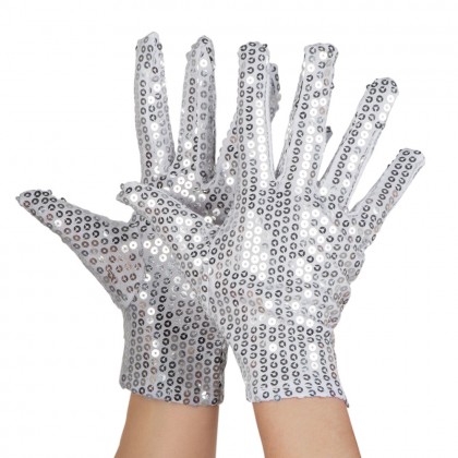 Paar handschoenen pols Sequins zilver