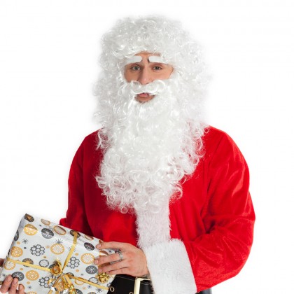 Set Kerstman deluxe (pruik, wenkbrauwen en baard)