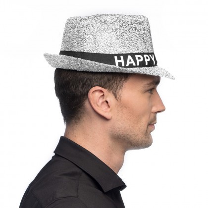 Hoed Sparkling 'Happy new year' zilver