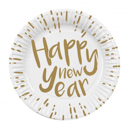 Set 10 bordjes 'Happy new year' (Ø 23 cm)