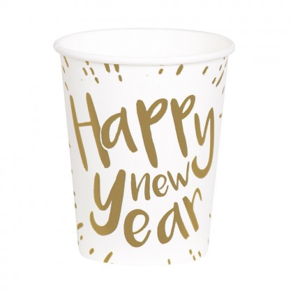 Set 10 papieren bekertjes 'Happy new year' (25 cl)