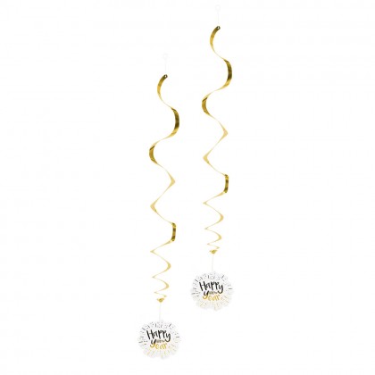 Set 2 Decoratieswirls 'Happy New Year' dubbelzijdig (85 cm)