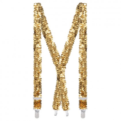 Set Pailletten goud (partybril, vlinderstrik en bretels)