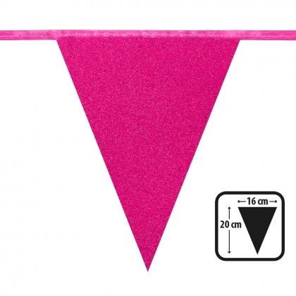 Kartonnen vlaggenlijn Glitter roze (20 x 16 cm, 6 m)