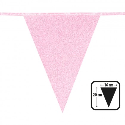 Kartonnen vlaggenlijn Glitter lichtroze (20 x 16 cm, 6 m)