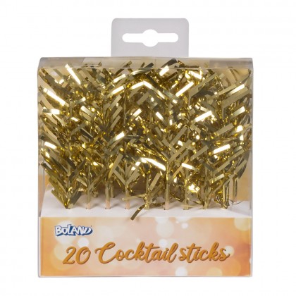 Set 20 cocktailprikkers goud (10 cm)