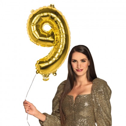 Folieballon '9' goud (66 cm)