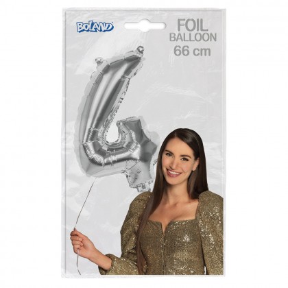 Folieballon '4' zilver (66 cm)