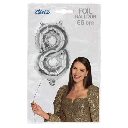 Folieballon '8' zilver (66 cm)