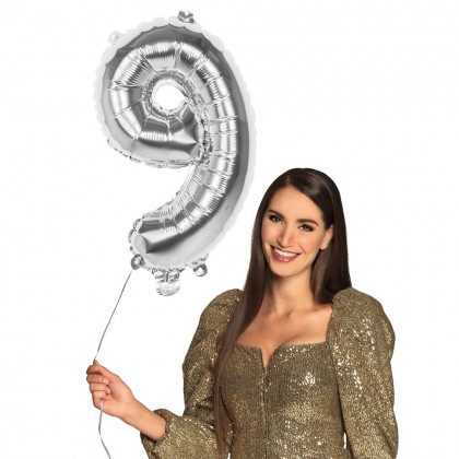 Folieballon '9' zilver (66 cm)