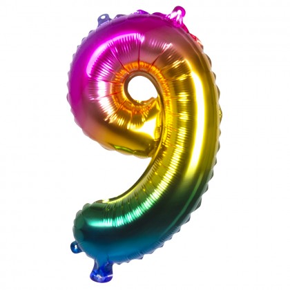 Folieballon '9' regenboog (36 cm)
