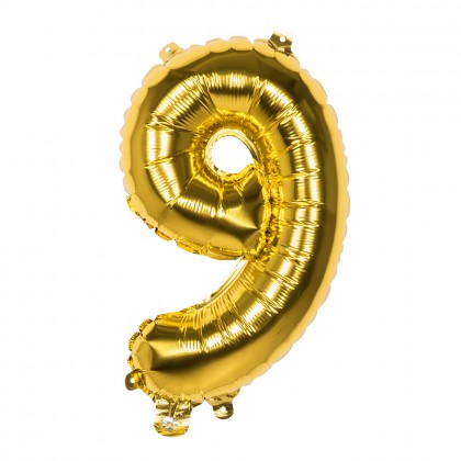 Folieballon '9' goud (36 cm)