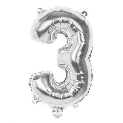 Folieballon '3' zilver (36 cm)