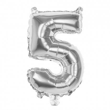 Folieballon '5' zilver (36 cm)