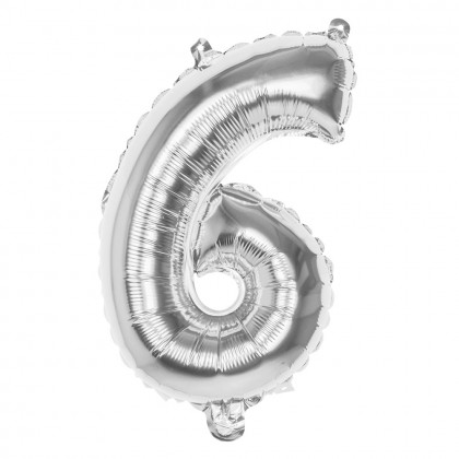 Folieballon '6' zilver (36 cm)