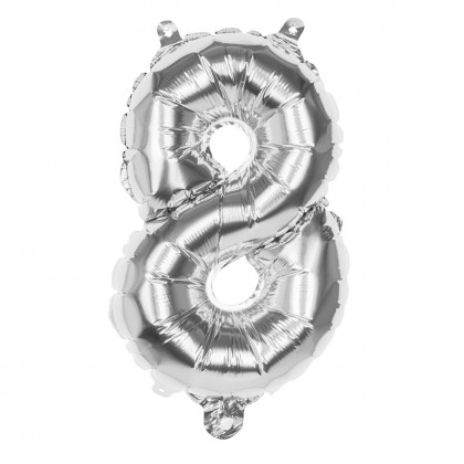 Folieballon '8' zilver (36 cm)