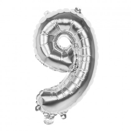 Folieballon '9' zilver (36 cm)