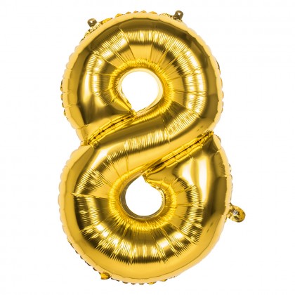 Folieballon '8' goud (86 cm)