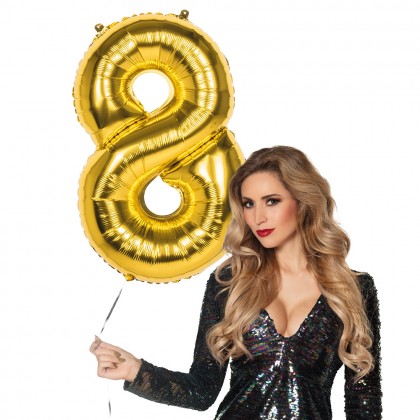 Folieballon '8' goud (86 cm)