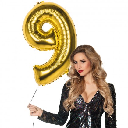Folieballon '9' goud (86 cm)