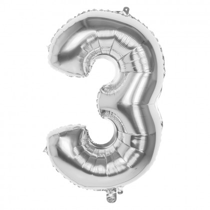 Folieballon '3' zilver (86 cm)