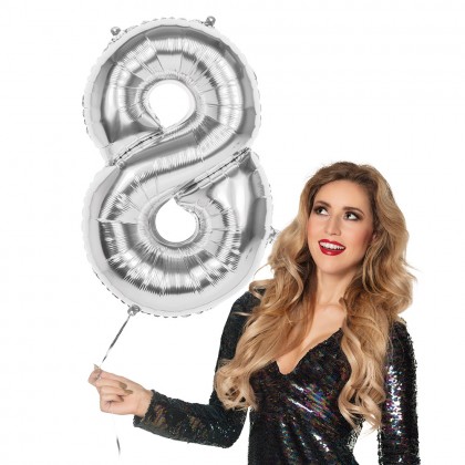 St. Folieballon '8' zilver (86 cm)