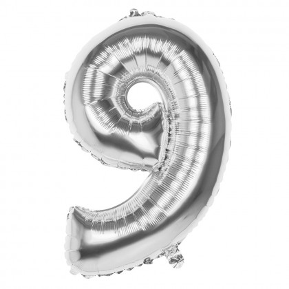 St. Folieballon '9' zilver (86 cm)