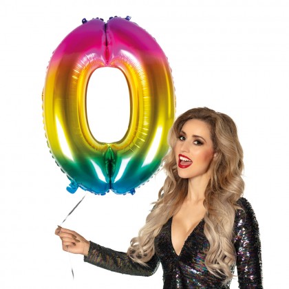Folieballon '0' regenboog (86 cm)