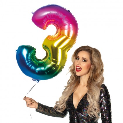Folieballon '3' regenboog (86 cm)