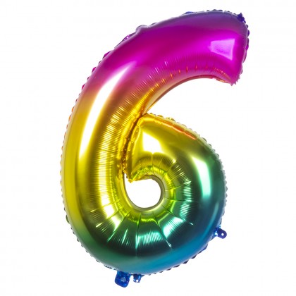 Folieballon '6' regenboog (86 cm)