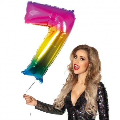 Folieballon '7' regenboog (86 cm)