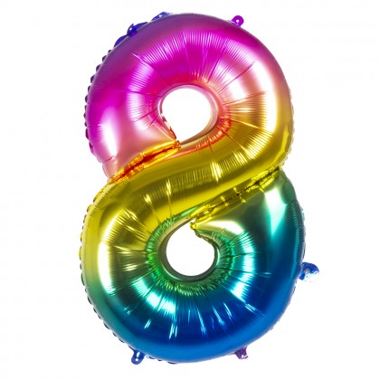 Folieballon '8' regenboog (86 cm)