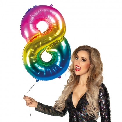 Folieballon '8' regenboog (86 cm)