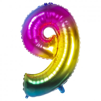 Folieballon '9' regenboog (86 cm)