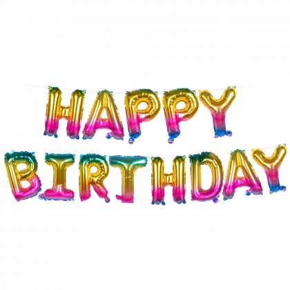 Folieballonslinger 'Happy birthday' (8 m)