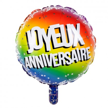 Folieballon Rainbow 'Joyeux anniversaire' dubbelzijdig (Ø 45 cm)
