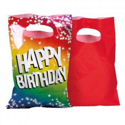 Set 6 PE feestzakjes Rainbow 'Happy birthday' (23 x 15 cm)