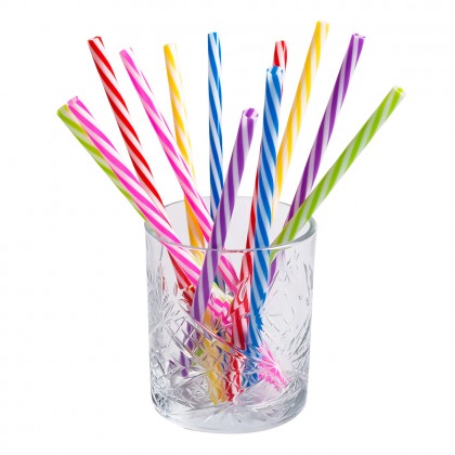 Set 12 herbruikbare plastic rietjes 6 kleuren met ragertje (21 cm)