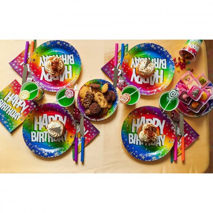 Set 10 papieren bekertjes Rainbow 'Happy birthday' (25 cl)