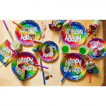 Set 10 papieren bekertjes Rainbow 'Happy birthday' (25 cl)